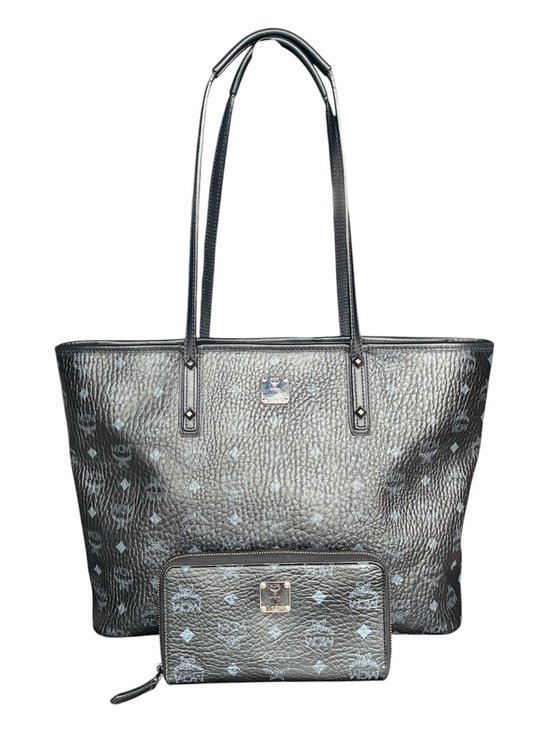 MCM Handbags - MCM Black Monogram Pebbled Leather Tote with Matching Wallet